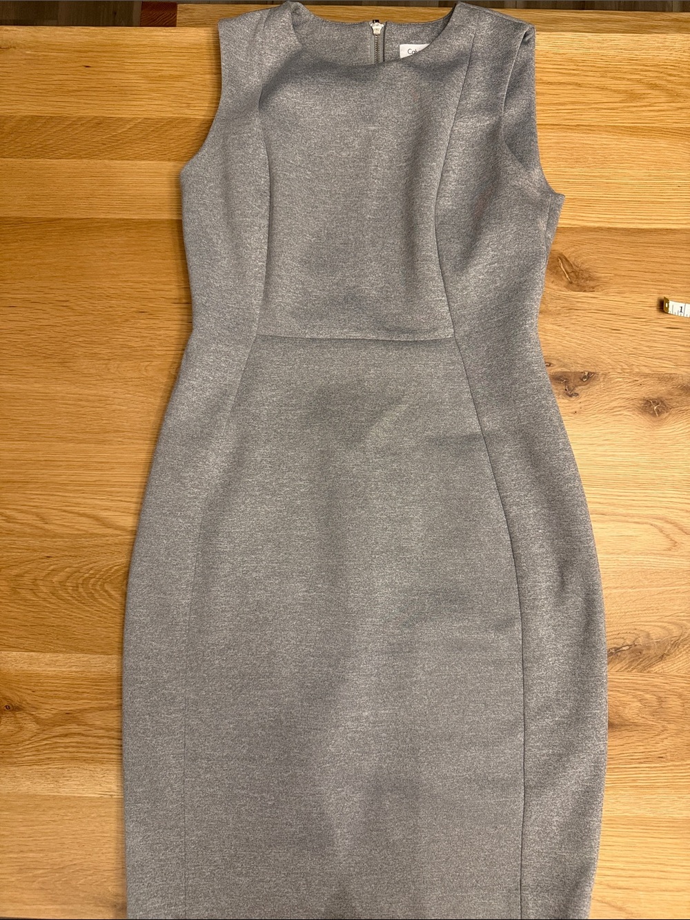 Calvin Klein Silver-Gray Sleeveless Midi Sheath Scuba Dress